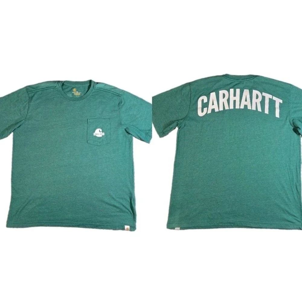 Mens Carhartt Short Sleeve T Shirt Green Relaxed Fit XL Chest Pocket